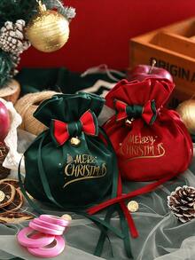 Christmas Gift Set, Drawstring Gift Bag With Bow, Santa Claus And Reindeer Letter Pattern, Christmas Tree Decoration, Christmas Eve Family Party Gift Decor, Christmas Valentine's Day - Multiple Options - View 4