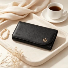Women's Phone Wallet Clutch With Shoulder Strap, Crossbody Minimalist Long Wallet - Black - View 10