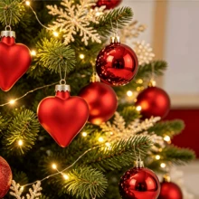 Red Heart & Round Ball Ornament Set, Glass & PVC Hanging Baubles, Glossy & Matte Dual Finish Valentine Christmas Hanging Decorations, Reusable Festive Pendant For Christmas Tree, Wreath, Gift Box, Holiday Home Party Decor Supplies - 12-pack Christmas Ornaments - View 10