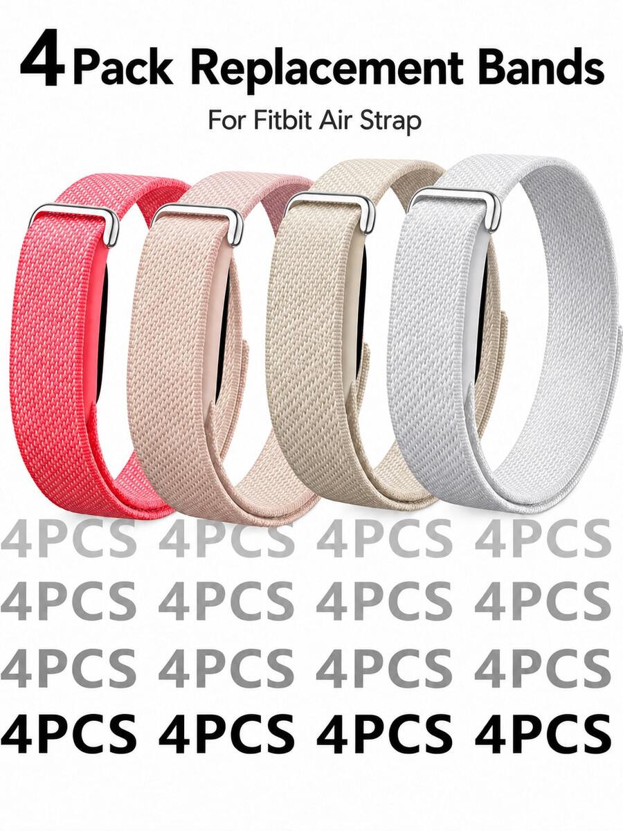 4pcs Braided Nylon Watch Bands For Google Air, Soft Breathable Elastic Wristbands, Adjustable Sports Replacement Straps, Lightweight Comfortable Accessories For Air Screenless Watch, Red Pink Beige Grey Assorted Pack, Unisex