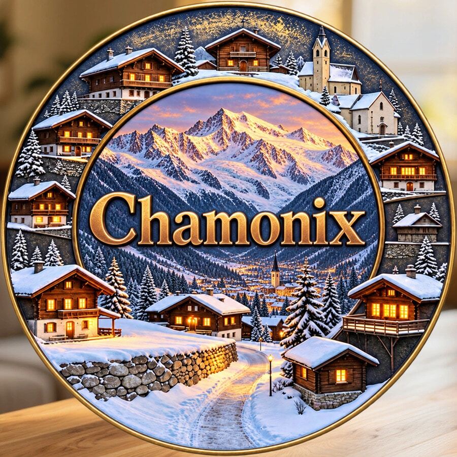 Chamonix Mountain Valley And Snowy Chalets Fridge Magnet, A Cozy Winter Travel Memory For All Metal Surfaces Throughout The Home - A - View 1
