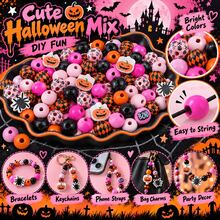 130pcs Halloween Wooden Beads, Suitable For DIY Halloween Bracelets, Necklaces, Pendants, Wreath Decorations, Phone Charms, Keychains - Multicolor - View 6