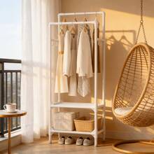 Double-Pole Vertical Clothes Drying Rack, Tall Hanging Area For Long Garments To Prevent Dragging, Side Hooks For Bags And Keys, Bottom Storage Shoe Rack, Thickened Steel Tube For Strong Load-Bearing, Floor-Standing Drying Rack For Home Bedroom - Single/Double-layer Drying Rack - View 15