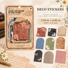 Vintage Time & Shadow Series White Cowhide Sticker Pack, Retro European Frame, Distressed Ticket, Lace, Rose, Old Book Page, Heart Photo Frame Elements Scrapbook Sticker, DIY Decorative Sticker - Multicolor - View 4