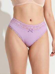 Rosiemei Celana Dalam Segitiga Rajut Katun Murni dengan Motif Renda dan Patchwork yang Nyaman untuk Wanita, 1 buah - Mauve Purple - View 1