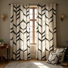 2pcs Digital Printed Curtains, Gray & Black Wave Geometric Pattern, Modern Industrial Style, Suitable For Living Room, Bedroom, Office Decoration - Multicolor - View 7
