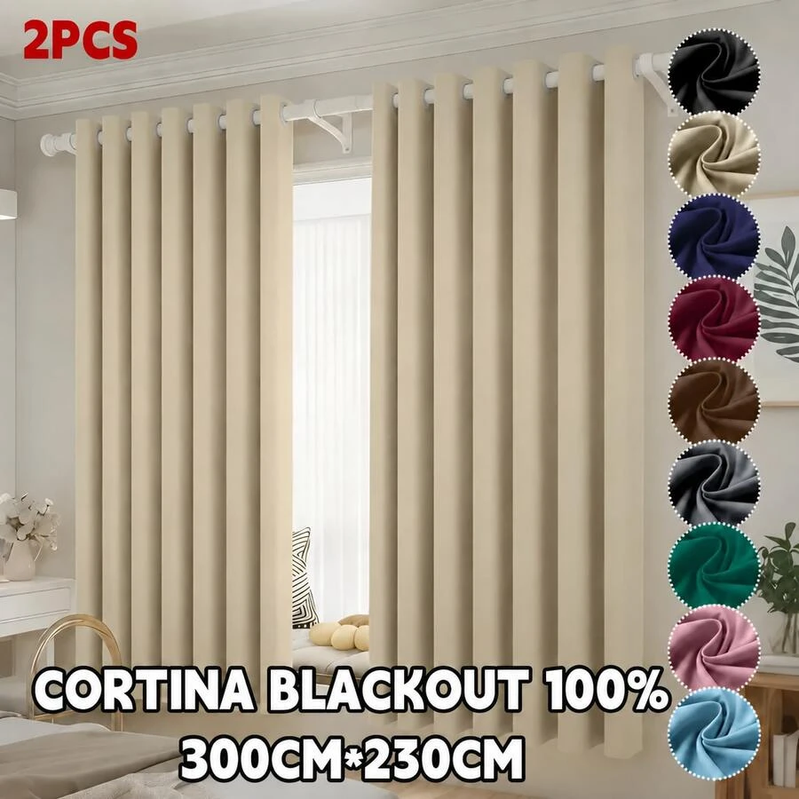 AMOROSA 2 Piezas Cortinas Blackout 300*230 cm para Ventana,Suaves y Elegantes,Ayudan a Bloquear la Luz y Proteger la Privacidad, Selección Familiar para Recámara,Sala,Dormitorio y Hogar-Beige - Beis - Ver 1