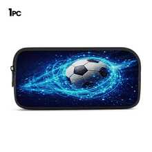 Blue Light Effect Soccer 2D Print 3 Pieces Set, Side Elastic Mesh Pocket Water Bottle Holder, Wide Thick Breathable Adjustable Shoulder Strap, Fashion Sporty Style Commute Travel Picnic Daily Storage Bag - Printed Bag - View 12
