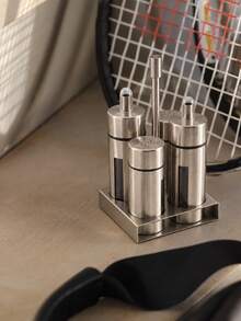 3/4pcs Stainless Steel Kitchen Condiment Container Set, Includes Oil Dispenser, Seasoning Jars And Storage Rack, Countertop Organizer, Suitable For Home, Restaurant, Dining Table, Saudi National Day Gathering, Christmas Dinner And Housewarming Gift - Silver - View 4