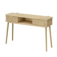 Mid-Century Style Console Table, Vintage Style Console Table With Drawers And Open Shelf, Modern Sofa Table Or Desk For Living Rooms, Hallways And Corridors, Oak Look Finish (Chairs Not Included). - 1 - View 11