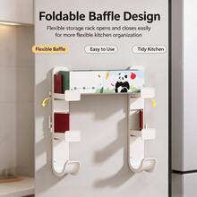 1Pc Foldable Fridge Adhesive Storage Rack,Wall Mounted Kitchen Organizer,Cling Film Holder,Space-Saving Refrigerator Side Shelf,Multi-Purpose Storage For Plastic Wrap,Seasoning & Small Kitchen Gadgets,Easy Install Foldable Design For Tidy Kitchen; - Multicolor - View 4