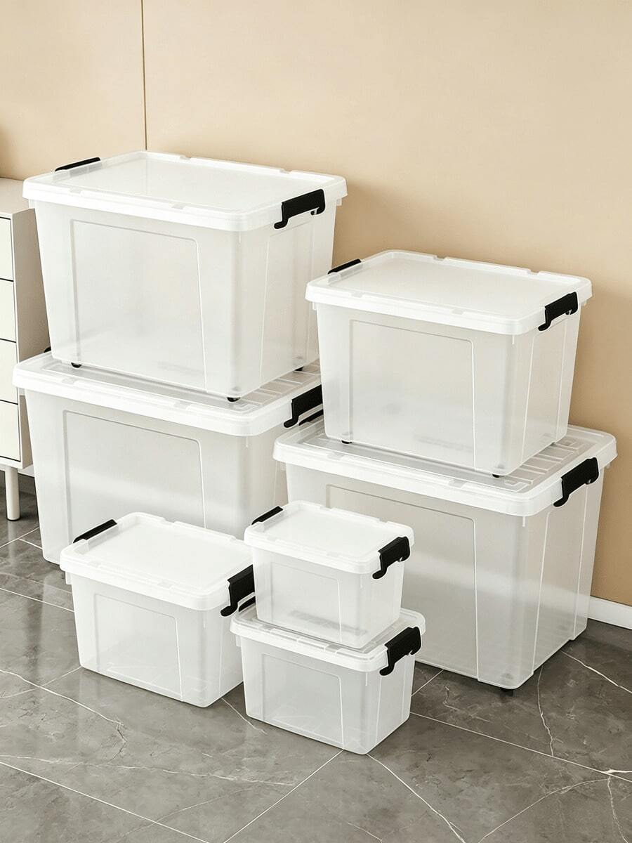 Clear Plastic Storage Box With Black Latching Lid, Stackable See‑Through Organizer Bins, Dust‑Proof Moisture‑Resistant, For Closet Bedroom Garage Pantry, Sort Clothes Toys Sundries, Storage Organizer For Renters Students Family - Multiple Specifications - View 1