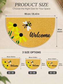 Semi-Circular Welcome Doormat, Sunflower & Bee Welcome Pattern, Bright Welcoming Decorative Design, Edged Construction Adds Layered Look To Entrance, Suitable For Front Door, Entryway, Foyer And Hallway - Brown - View 5