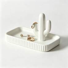 1pc Black & White Cactus Jewelry Storage Rack, Multi-Functional Ring Necklace Earring Display Tray, Minimalist Wabi-Sabi Style Decorative Accessory, Gift For Boys & Girls - Multicolor - View 7