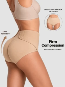 1pc Women's High Waist Shaping Panties, Tummy Control Compression Underwear With Adjustable Abdominal Wrap, Cinched Waist, Suitable For Women - Apricot - View 2