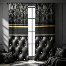 2pcs Digital Printed Curtains, Black & Gold Leather Buckle Pattern, Luxury Modern Style, Suitable For Bedroom Living Room Home Decor - Multicolor - View 7