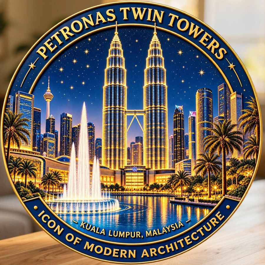 Kylskåpsmagnet med Kuala Lumpur Petronas Twin Towers och skyline, en minnesvärd stadsflykt för alla metallytor i hemmet - A - Visa 1