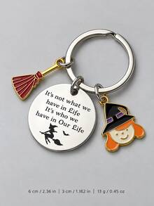 Halloween Witch Hat & Broom Keychain, Engraved Quote Stainless Steel Key Ring, Best Friend Bag Pendant Gift - Multicolor - View 7