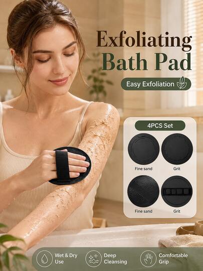 4pcs Shower Brush Set, Shower Back Brush Bathing Tools, 2 Handle Styles, Coarse And Fine Grit Exfoliating Towels, Suitable For Different Users Body Scrubbing Towels, Suitable For Beauty Spa Massage Skin Shower Body Scrub, Body Care, Bathing Cleaning Supplies, Bathroom Set, Bathroom Accessories, Women's Home And Travel Essentials