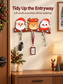 Christmas Theme Glitter Eye Hook, Drill-Free Gravity Sensing Design, Creative Entryway Key Storage Rack, 3-Hook Christmas Key Holder, Suitable For Keys And Small Accessories, Christmas Gift, Cyber Monday Special - Multicolor - View 5