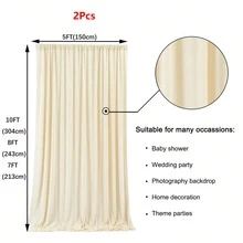 5x7/8/10ft Backdrop Curtain, Pole Pocket Style Fabric Backdrop, Party Decoration, Half Width - Beige - View 10