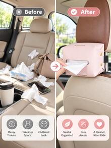 Car Tissue Box, Car Tissue Box Holder, Hanging Tissue Dispenser, Back Seat Headrest Napkin Holder, Leather Tissue Box Cover, Cute Bear Rabbit Storage Box, Suitable For Seat Back, Center Console, Car SUV, Interior Accessories - A - View 4