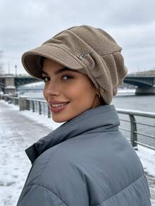 1pc R-Logo Knitted Bucket Hat With Brim, Windproof, Sun Protection, UV Protection, 3D Texture, Foldable, Fashionable & Versatile, Elegant, Soft & Comfortable, Breathable, Multi-Functional, Flattering, Face-Slimming, Suitable For Beach, Outing, Hiking, Cycling - Multicolor - View 2