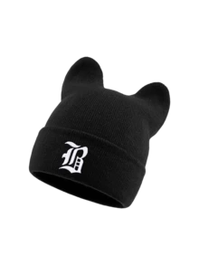 1 buah Topi Rajut Telinga Kucing Gaya Gotik Y2K Huruf A-Z, Topi Telinga Kucing Rajut Mewah Poliester, Musim Gugur/Dingin - Hitam - View 7