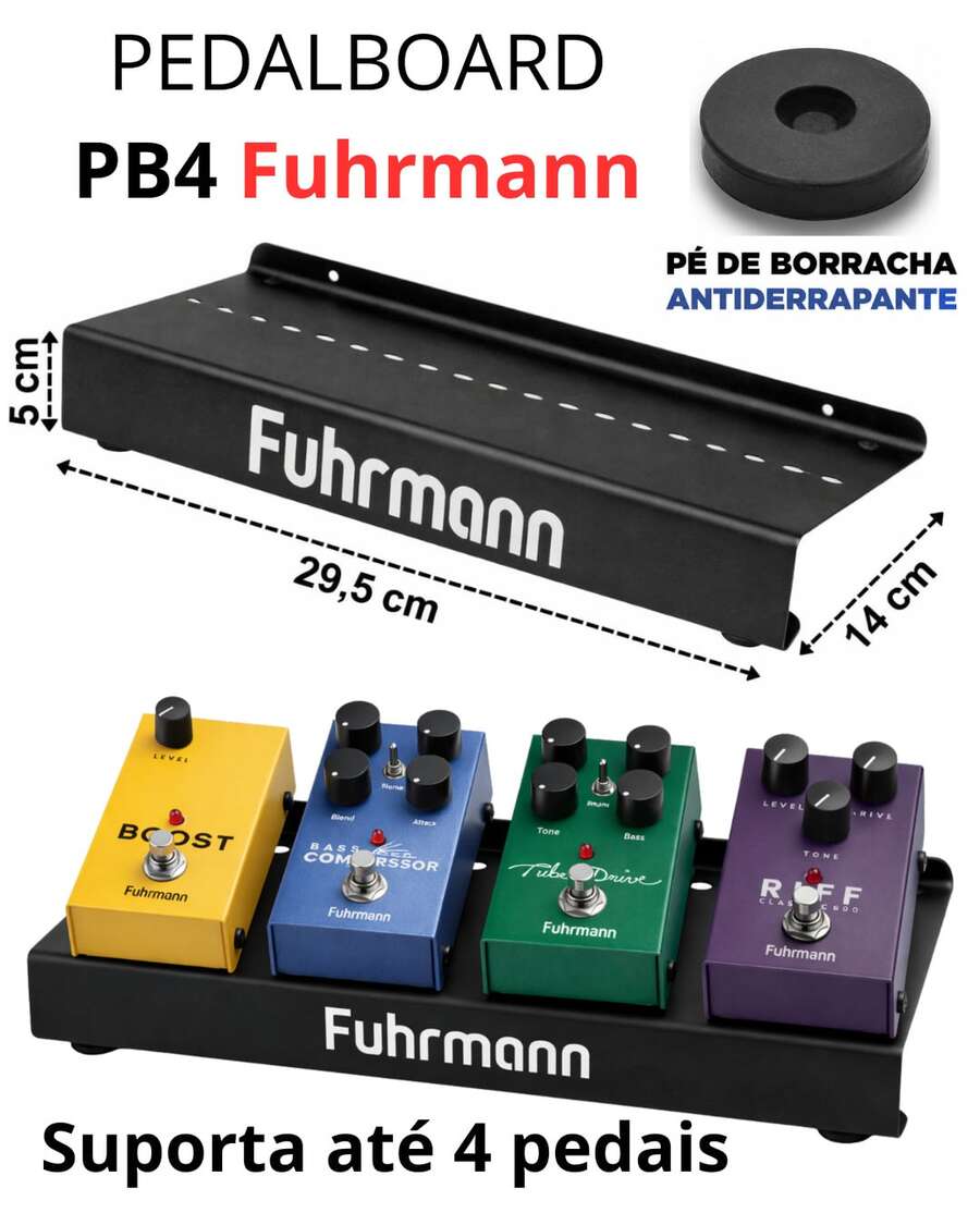 Pedalboard Miniboard Aço Reforçado Universal 30x14cm Preto com fecho de contato adesivo e Presilha de nylon
