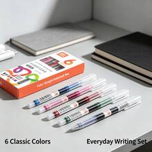 6/12pcs Colorful Liquid Ink Rollerball Pens, 6 Colors (3 Styles) Or 12 Colors Mixed. 0.5mm Needle Tip, Quick-Dry, Smooth Writing For School, Office, And Journaling. - Multi-color - View 4
