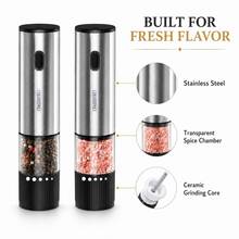 CREATEPRO Electric Salt & Pepper Grinder, 1pc Or 2pcs Set Optional, Rechargeable Stainless Steel Automatic Grinder, 500mAh Battery, One-Touch Operation, 5-Level Coarseness Adjustable, Ceramic Grinding Head, Suitable For Kitchen And BBQ - Black Set - View 6