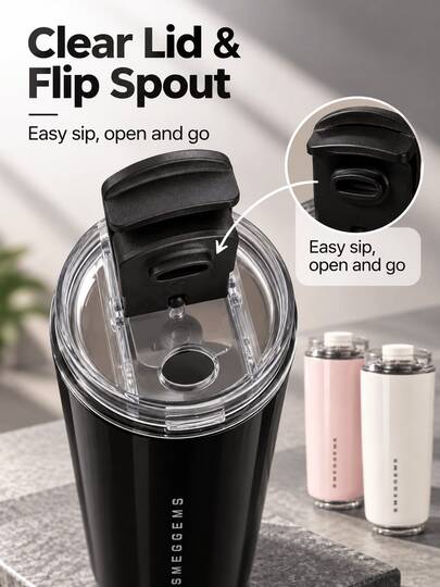SMEGGEMS Cold And Cup Fashion Coffee Mug Stainless Steel Travel Tumbler Insulated Leak-Proof Reusable Double Wall Coffee Cup Suitable For Cold And Hot Drinks, Sparkling Water, Fruit Tea, Coffee Gift