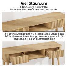 Mid-Century Style Console Table, Vintage Style Console Table With Drawers And Open Shelf, Modern Sofa Table Or Desk For Living Rooms, Hallways And Corridors, Oak Look Finish (Chairs Not Included). - 1 - View 6