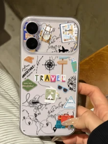 1件透明旅行地圖郵戳個性化極簡防摔軟TPU手機殼 全包覆防污保護殼 相容 Apple 18 17 16 15 14 13 12 11 Pro Max Air - 彩色 - 查看 1