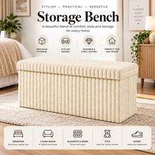 Aafan Ottoman Storage Box Chest With Lid | 76X35X35cm Ottoman Blanket Box Seat | Foldable Storage Bench Footstool Toy Box For Living Room Hallway - Cream (Large) - View 2
