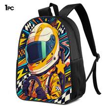 Racing Star Colorful 2D Print 3 Pieces Set, Side Elastic Mesh Pocket Water Bottle Holder, Wide & Thick Breathable Adjustable Shoulder Strap, Fashion Racing Style Commute Travel Picnic Daily Storage Bag - Printed Bag - View 11
