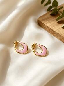 Anting Hoop Enamel Tidak Beraturan Stainless Steel Wanita, Desain Geometris Unik, Hipoalergenik & Tidak Luntur, Perhiasan Telinga Modis untuk Pemakaian Sehari-hari - MultiWarna - View 10