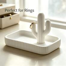 1pc Black & White Cactus Jewelry Storage Rack, Multi-Functional Ring Necklace Earring Display Tray, Minimalist Wabi-Sabi Style Decorative Accessory, Gift For Boys & Girls - Multicolor - View 11