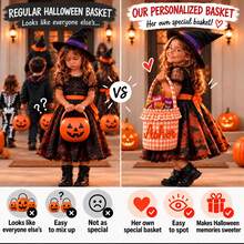 TONGFANTECH Halloween Plaid Handheld Storage Basket, Children's Trick Or Treat Candy Bucket, Holiday Decoration Fabric Storage Bin With Customizable Name - Multicolor - View 7