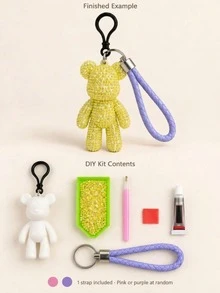 1pc DIY Rhinestone Bear Keychain Kit,Sparkly Bead Art Pendant With White Wrist Lanyard, Rhinestone Tray And Dotting Pen, Handmade Bag Charm Accessory For Craft Projects, Key Ring Decoration, Birthday Gift, Party Favor And Holiday Gift - Diamond DIY Kit - View 17
