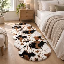 1pc Christmas New Year Carpet, Autumn/Winter New Style Faux Fur Decorative Rug, 5-7cm Long Pile White Shaggy Carpet, Suitable For Window Sill Mat, Sofa Cushion, Bedroom Rug, Bedside Rug, Children's Room Rug, Toy Room Rug, Dressing Table, Wardrobe, Window Display Decoration, Etc. Decorative Rug, Rug For Bedroom, Fall Decoration, Cosy Season, Christmas Gifts, Autumn Home Decor - Cow Print - View 1