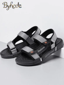 Bestseller Men's Fisherman Sandals, Summer Non-Slip Durable Thick Sole Painted Solid Color Soft Elastic Slide Sandals, Backless & Open Toe Beach Shoes - Grey - View 2