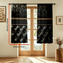 2pcs Digital Printed Curtains, Black & Gold Leather Buckle Pattern, Luxury Modern Style, Suitable For Bedroom Living Room Home Decor - Multicolor - View 13