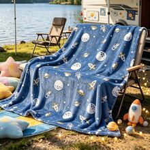 1pc Space Glow In The Dark Blanket Soft Flannel Astronaut Rocket Planet Throw Blanket Comfortable Warm Galaxy Bed Blanket Suitable For Teens And Adults Gift - Multicolor - View 7