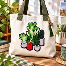 1pc Potted Cactus & Succulent Iron-On Patch, Vintage Green Plant Embroidery Applique, Decorative Patch For Garment, Bag And Hat DIY Craft - Multicolor - View 5