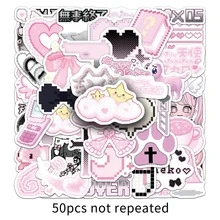 Y2K Anime Girl Pixel Stickers, Cute Dark Style Water Bottle And Notebook Stickers 50pcs/Set - Multicolor - View 5