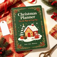 1PC Christmas Planner Spiral Notebook, Festive Winter House Tree Gift Design Wire‑Bound Notepad, Holiday Organizer Journal For Xmas Gift Lists & Memories, Perfect Christmas Holiday Gift, Back To School - A - View 4