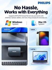 PHILIPS 1TB/2TB Options 2.5-Inch Portable Hard Drive 21PD Series USB 3.2 Gen 1 High-Speed Large Capacity External Mechanical Hard Drive External Computer Storage Compatible With Mac Office Home Data Backup Black Silver - View 2