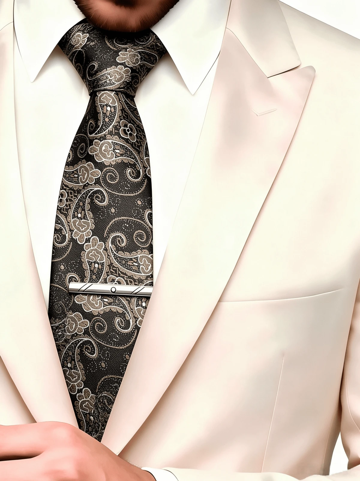 2pcs Men's Vintage Pattern Tie, Business Formal Paisley Striped Jacquard Tie With Tie Clip 2 Pieces Set, Wedding Banquet Suit Accessory - Black Paisley - View 1