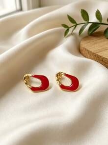 Anting Hoop Enamel Tidak Beraturan Stainless Steel Wanita, Desain Geometris Unik, Hipoalergenik & Tidak Luntur, Perhiasan Telinga Modis untuk Pemakaian Sehari-hari - MultiWarna - View 8